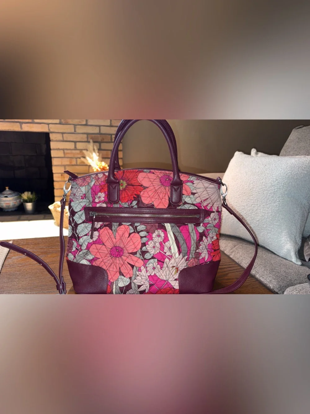 Vera Bradley Floral Quilted Tote in Pink and Burgundy